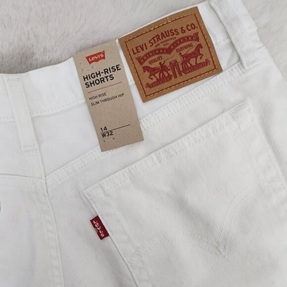NWT Levi's High Rise Shortie White Denim Cut Off Distressed Shorts 32 14 - Picture 6 of 11